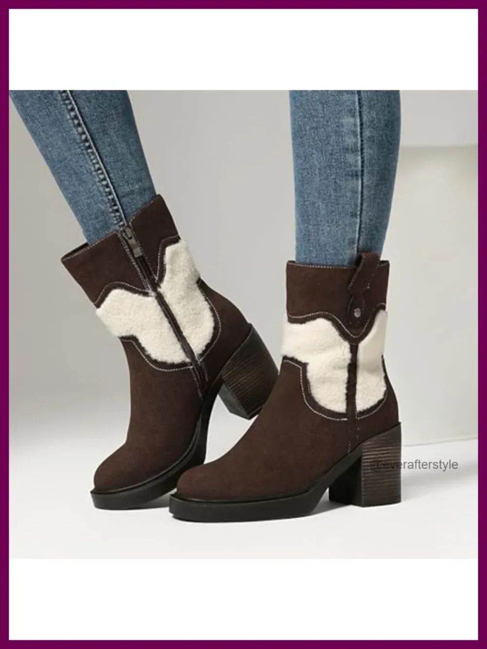 Women's Winter Platform Ankle Boots Suede Round Toe Zip Comfort Block Heel